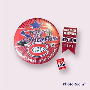 𝅺VINTAGE 1978-1993 Stanley Cup Champions Montreal Canadiens NHL Badge and Pins.